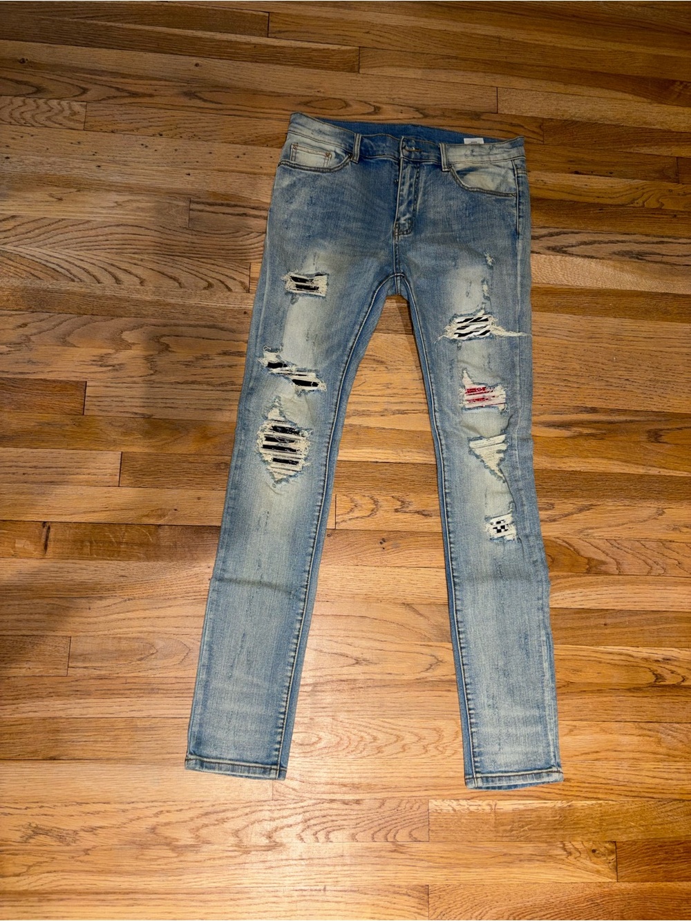 MNML Men's Distressed Light Blue Skinny Jeans